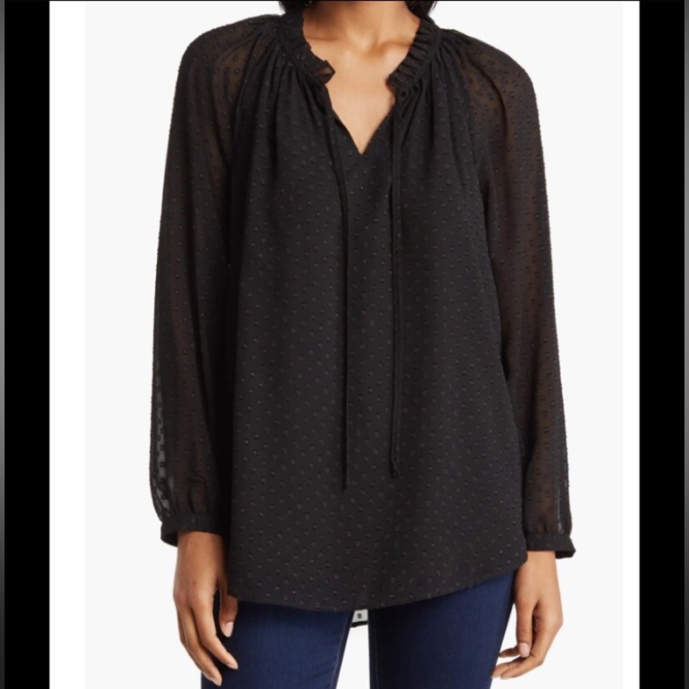 DR 2- long sleeve dot blouse, neck tie details